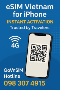 eSIM Vietnam for iPhone infographic – instant activation guide and coverage by GoVnSIM