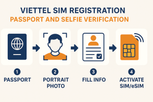 Viettel SIM registration passport and selfie verification process for travelers in Vietnam