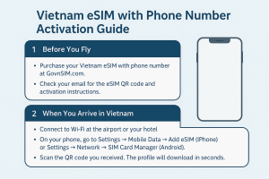 Vietnam eSIM with phone number activation guide infographic