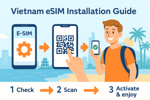 Step-by-step Vietnam eSIM installation guide infographic for travelers