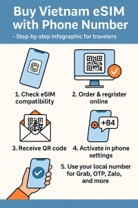 Buy Vietnam eSIM with Phone Number – Step-by-step infographic for travelers