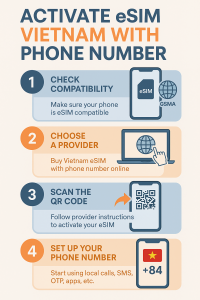 Activate eSIM Vietnam with Phone Number Step-by-step Infographic 