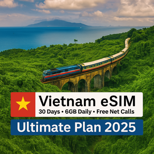 Vietnam eSIM 30 days Mobifone QR code for instant activation – 6GB/day, 500 free call minutes, local Vietnamese phone number