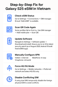Step-by-Step Fix for Galaxy S25 eSIM in Vietnam