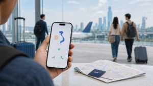mobile travel image showing a Vietnam eSIM line active on a phone