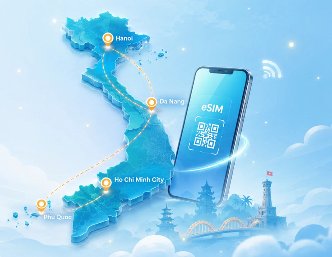 Vietnam eSIM map with QR code for travelers